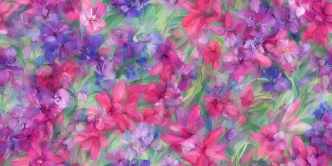Obraz premium In this illustration, there is a burst of color as different flowers bloom and reach towards the sky. The soft petals are layered and detailed, giving each blossom dimensionality. Against the white ba