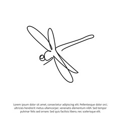 Dragonfly one continuous line drawing. Cute decoration hand drawn elements. Vector illustration of minimalist style on a white background.