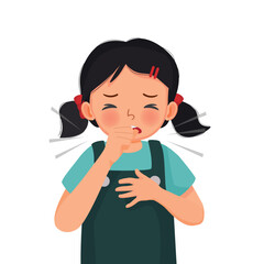 Cute little girl coughing suffering from cold and flu as symptom of allergy or virus infection