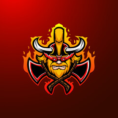 Angry dwarf gaming esport emblem mascot logo. Barbarian with beard vector illustration.