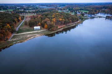 Aerial Drone Autumn Sunrise in Mercer New Jersey