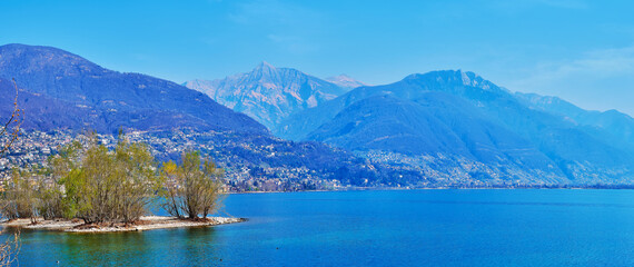 Panorama of Lake Maggiore against the Alps, Locarno, Switzerland