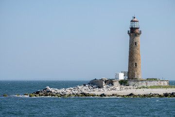 Fototapeta na wymiar Little Gull Island Lighthouse located in the Long Island Sound in New York