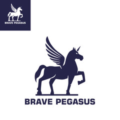brave pegasus llogo, silhouette of black wingwd horse walkking elegant vector illustrations
