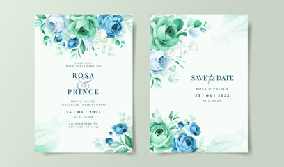 Fototapeta na wymiar Beautiful floral on wedding invitation card template, greenery wedding invitation, floral wedding invitation