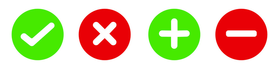 Fototapeta premium Symbol icons with 4 different shapes. Vector illustration - choice icons. Yes icon, No icon, Plus icon, Minus icon