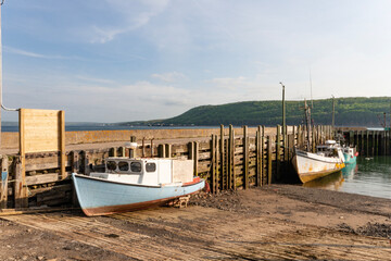 Fototapeta premium Lobster Fishing Boats in the Harbour at Low Tide