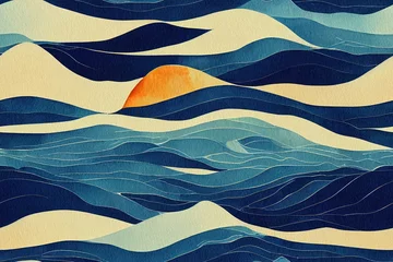 Wallpaper murals Fractal waves watercolor digital waves seamless pattern on background