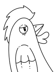 black and white of cute chicken cartoon for coloring