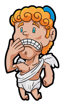 Guardian Angel with Uh-Oh or Worried Gesture, Vector Illustration
