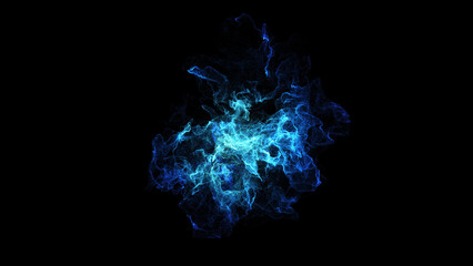 Blue energy plasma spread around center with 3d rendering simulation particle effect. - obrazy, fototapety, plakaty