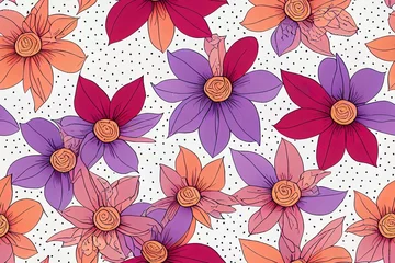 Tuinposter Repeatable floral pattern consisting of colorful scatter flowers on white background. © 2rogan