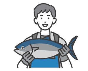 マグロを持つ漁師や水産業関係の男性のベクターイラスト素材／海鮮／水揚げ／第一次産業