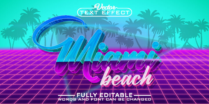 Retro Shiny 80's Miami Beach Vector Editable Text Effect Template