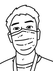 black and white of cute man cartoon for coloring