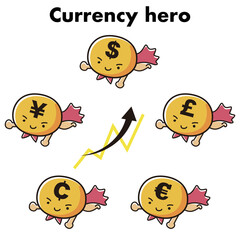 様々な通貨のヒーローキャラクター