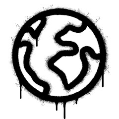 Spray Painted Graffiti World planet icon Sprayed isolated with a white background. graffiti globes of Earth with over spray in black over white. Vector illustration. © Doa Bunda