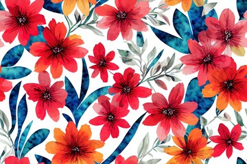 Watercolor floral summer ornament. Ethnic folk motif. Paisley style. Meadow plants, flowers, herbs and petals. Fashion seamless design for print, textile, fabric, wrapper and wallpaper.
