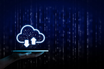 Cloud computing concept - Information technologist connect devices to cloud with cloud computing icon and tablet.