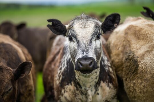 meat production on a organic ranch and cows eating grass