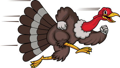 Vector Illustration of Turkey Running Fast Cartoon Mascot