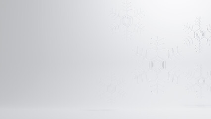 白色背景に透明な雪の結晶。背景素材。