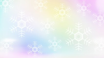 Fototapeta na wymiar カラフルな背景に白い雪の結晶。背景素材。