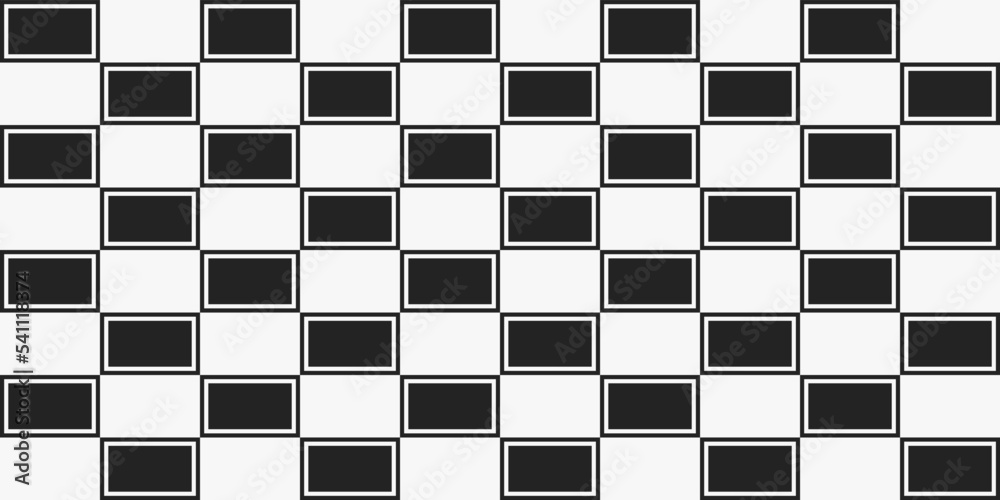 Poster Checkered rectangles seamless on vector surface. White and black alternating checkered cells.
