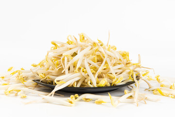 raw mung bean sprouts in plate isolated on White Background