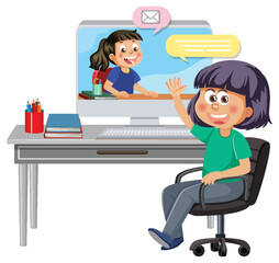 A girl sitting in front of computer