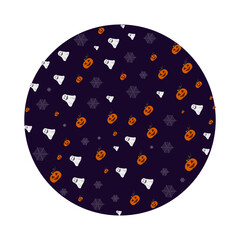 Naklejka premium a pattern in a circle of cobwebs, pumpkin ghosts on a dark background