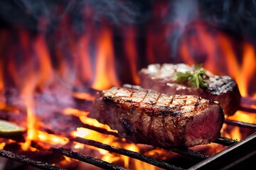 Grilled Steak, perfect meat on grill, delicious beef