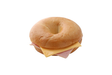 Bagels with cheese and ham in white background