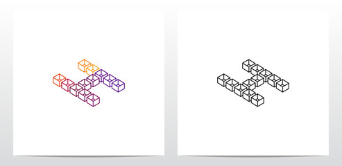 Cube Box Hollow Letter Logo Design H