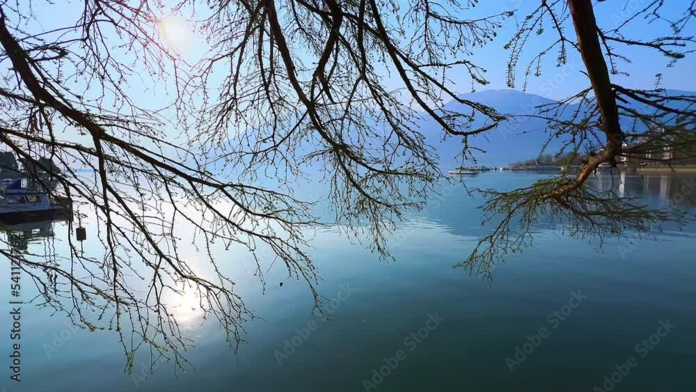 Poster Panorama of Lake Maggiore at sunrise Locarno, Switzerland