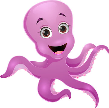 Cute purple octopus on white background