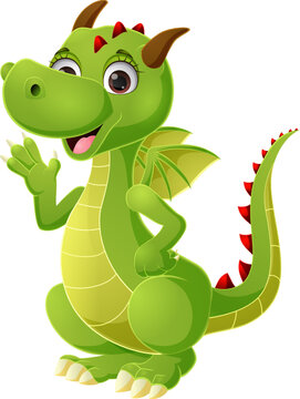 Cute green dragon on white background
