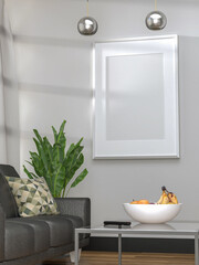 3D illustration Mockup photo frame in living room rendering