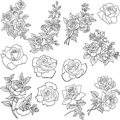 Rose Clipart, Floral Line Art, Outline Flower Clipart, Hand Drawn Vector Flowers, Botanical, Wedding Graphic.