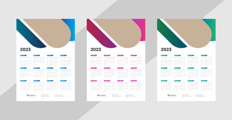 One Page Wall Calendar 2023 Template Design