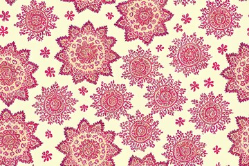 Traditional ethnic geometric shapes border mughal art baroque and multi flower Seamless pattern with paisley ornament, repeat floral texture, vintage background hand drawing baroque. fabric printing.