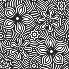 Abstract seamless floral pattern with lines.
