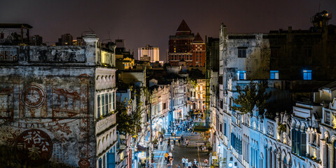 High angle night view of Arcade Old Street, Haikou, Hainan, China