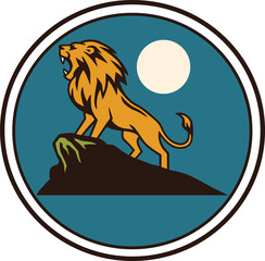 Lion Roaring Under the Moon Logo Design Illustration