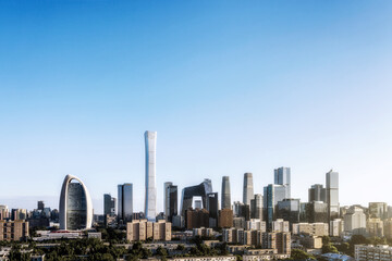 Obraz na płótnie Canvas High angle view of CBD buildings in Beijing city skyline, China