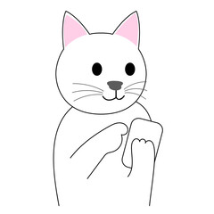  A white cat using a mobile phone: white background