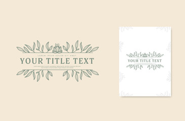 Floral horizontal border divider frame for title text with leaf flower decoration