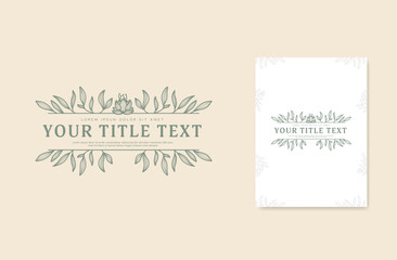 Floral horizontal border divider frame for title text with leaf flower decoration