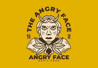 Vintage illustration of a flat face man with horn