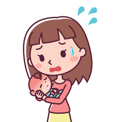 体調不良の赤ちゃんと女性のイラスト